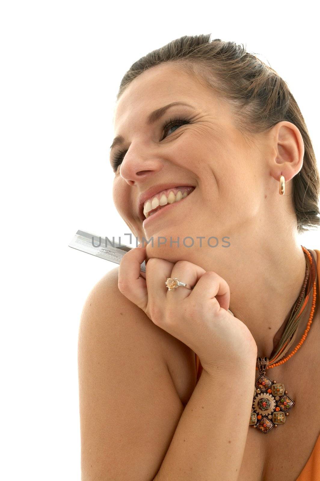 happy woman with credit card