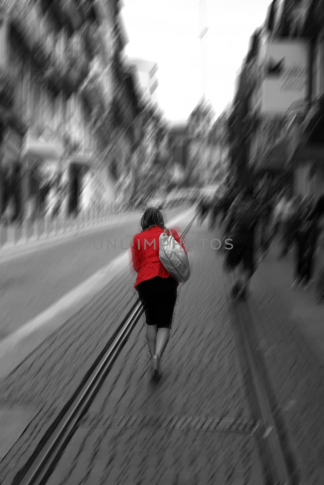 woman in red (with radial blur)