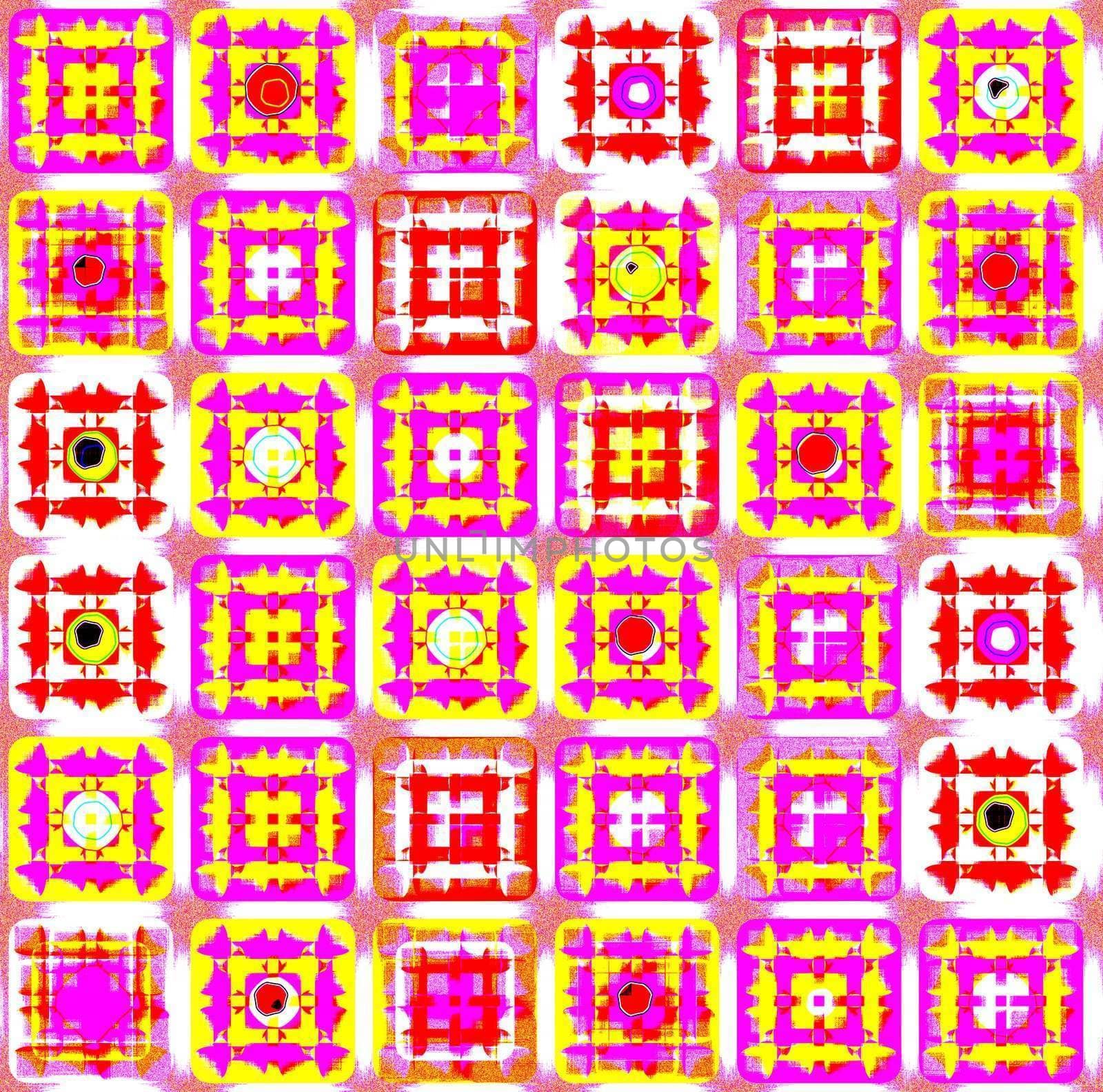 grunge texture of squares in pink, red and yellow