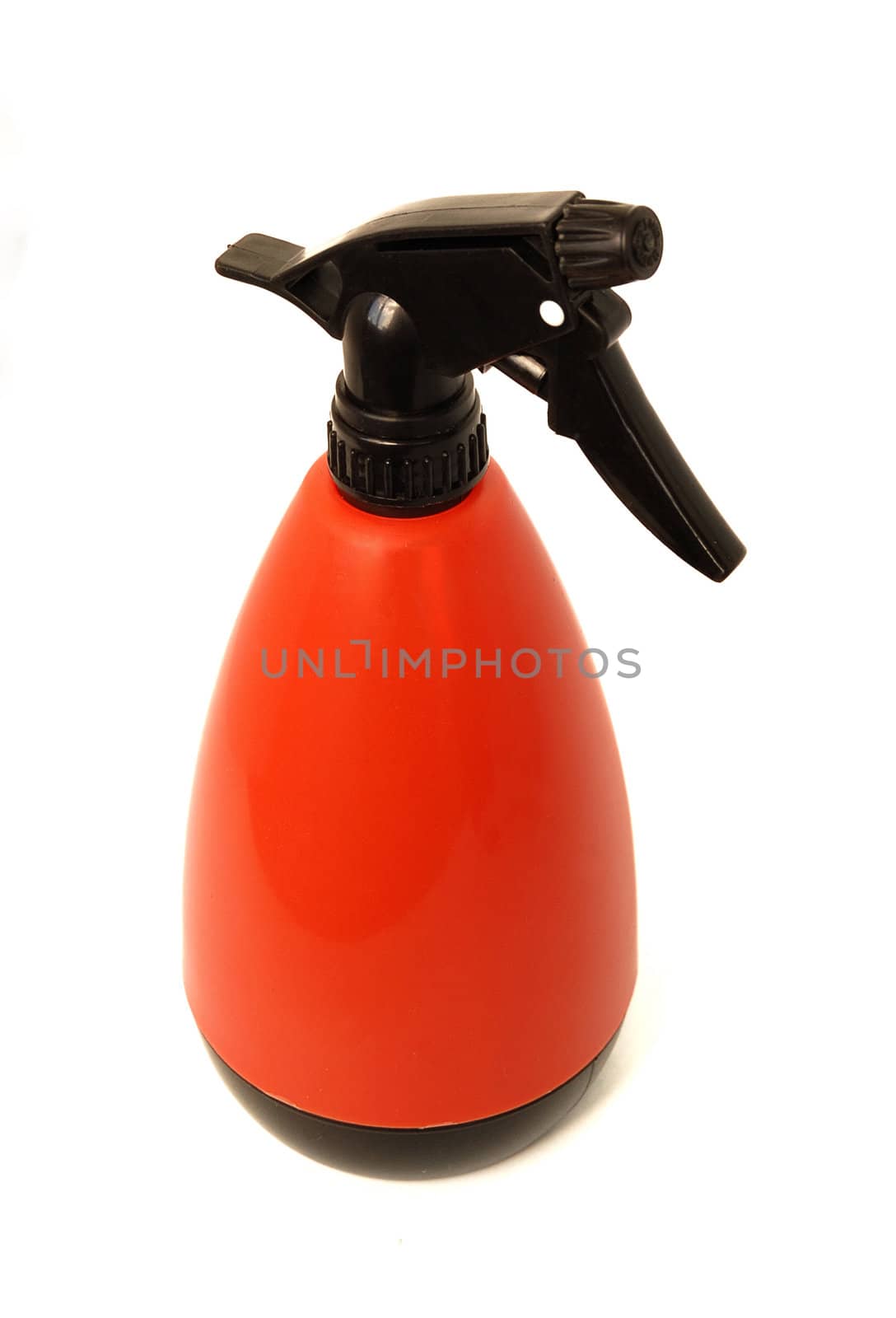 plastic water sprayer of orange color isolated on white