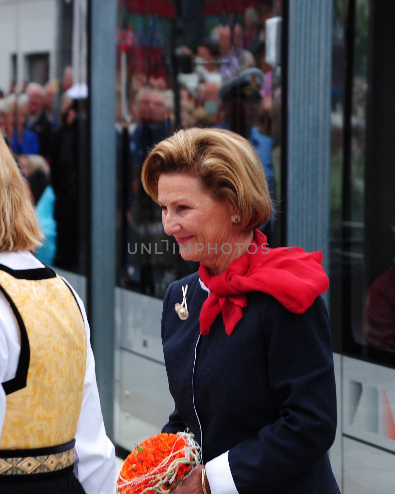 Queen of Norway at the opening of bybanen in Bergen june 2010