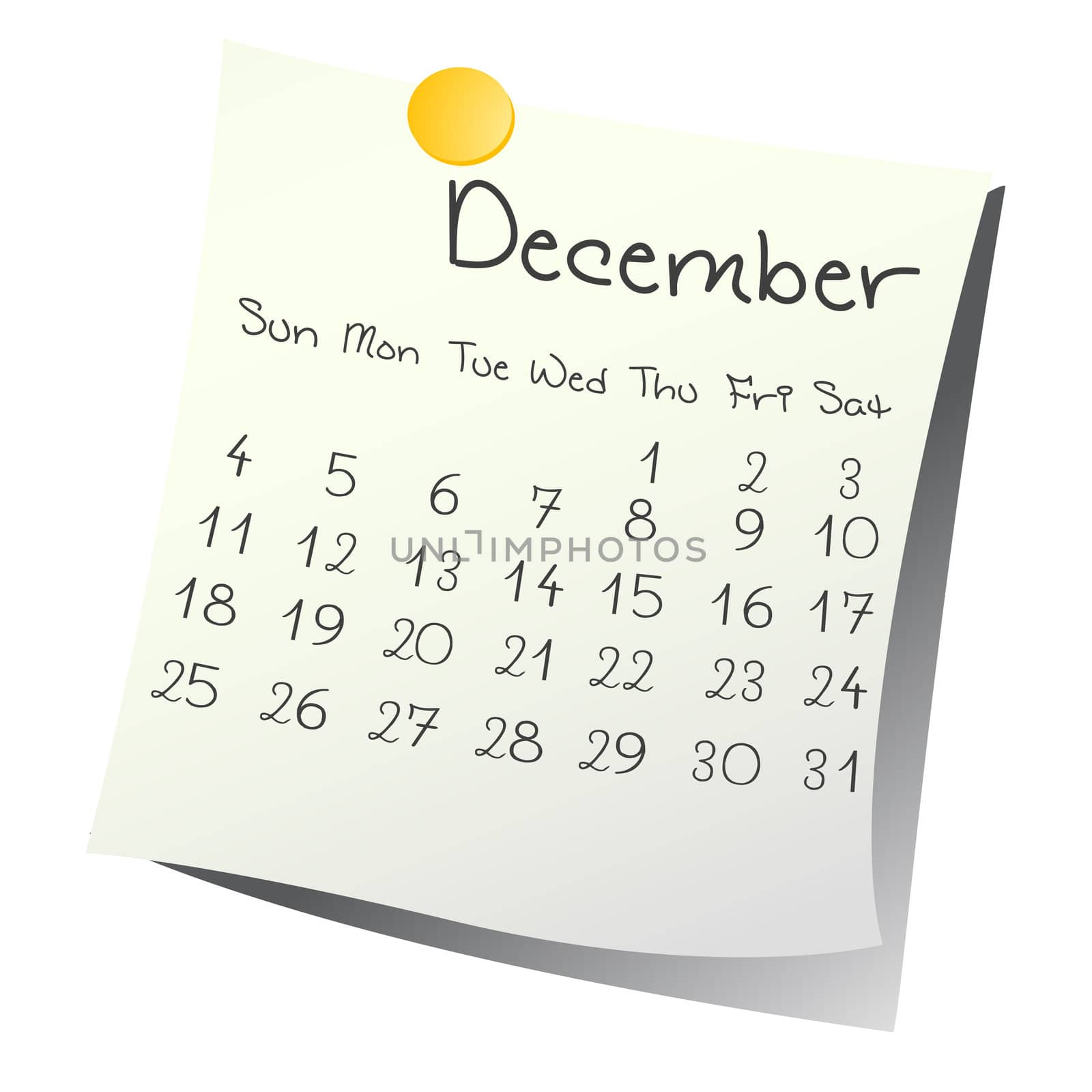 Calendar for December 2011 on paper
