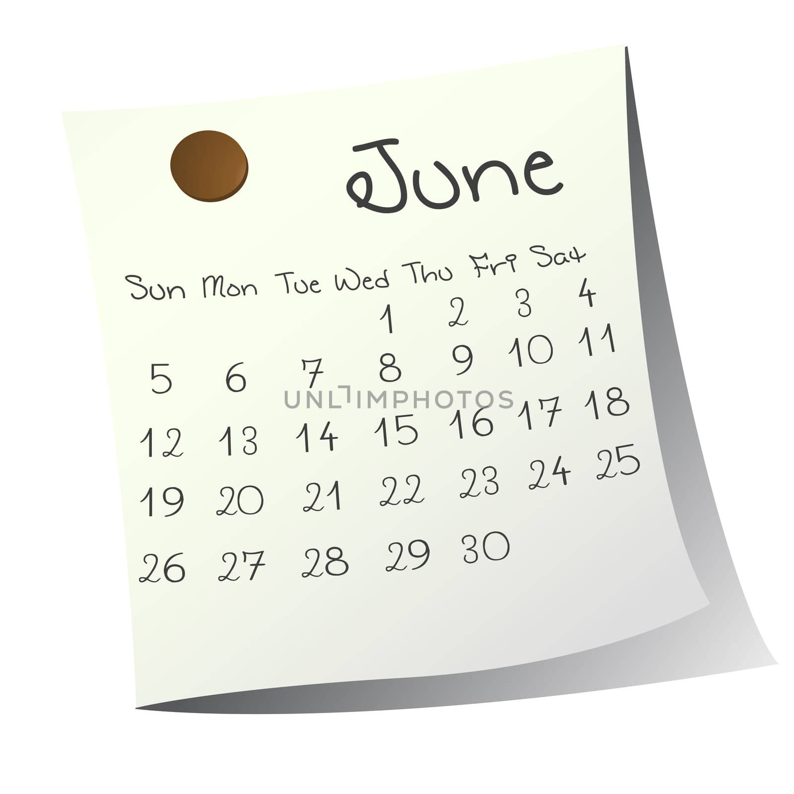 Calendar for June 2011 on paper