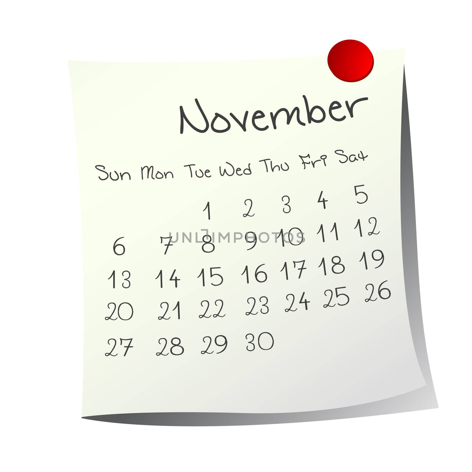 Calendar for November 2011 on paper