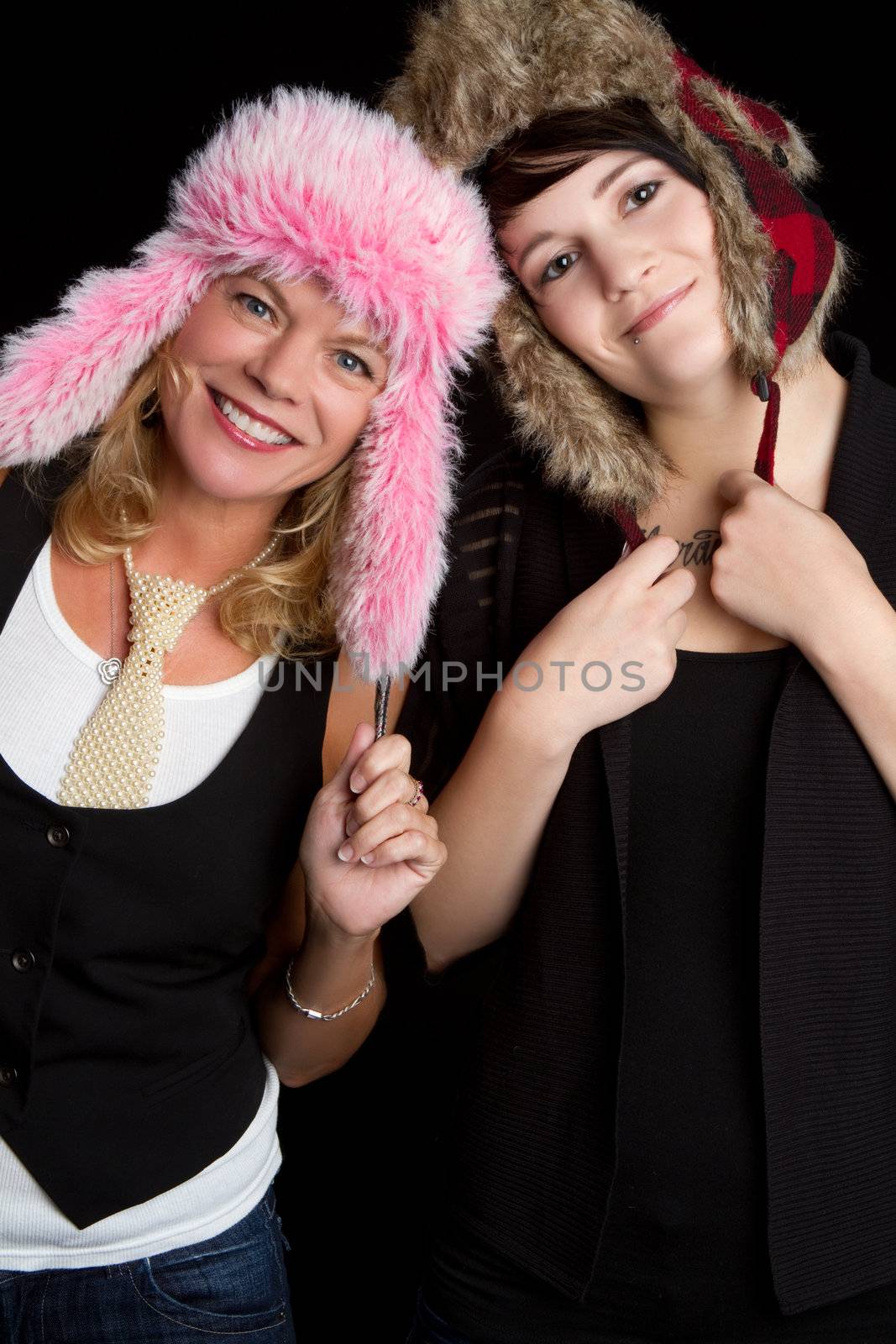 Women wearing goofy hats
