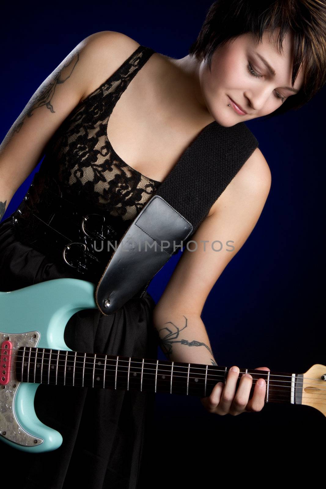 Rock star electric guitar girl