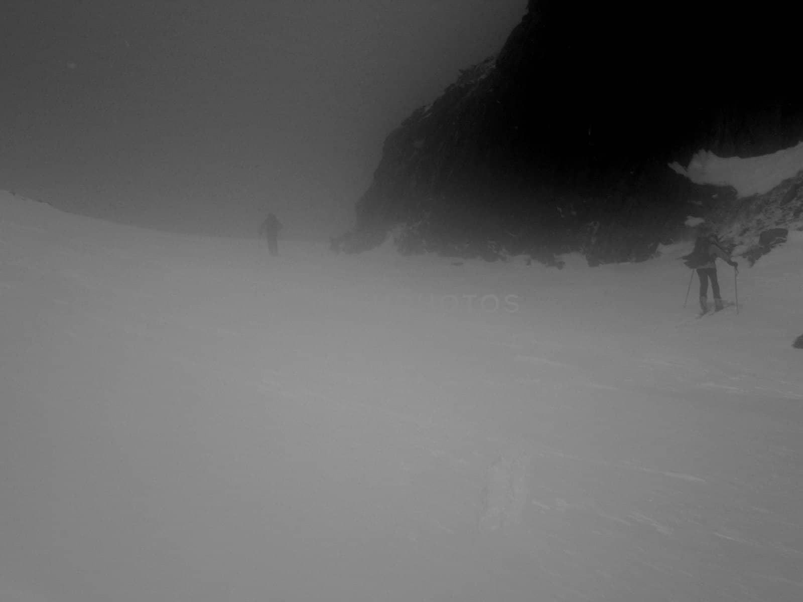 climbing salza pass in the fog      