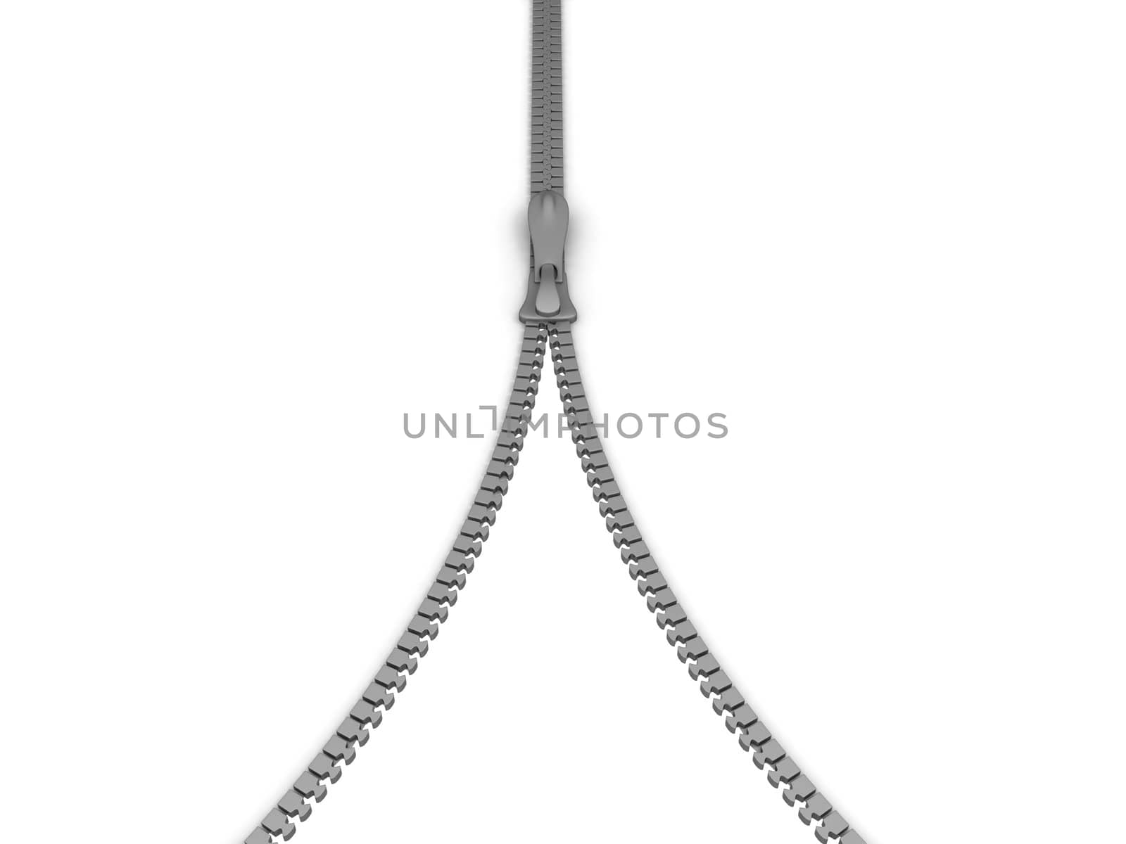 isolated three dimensional silver zipper