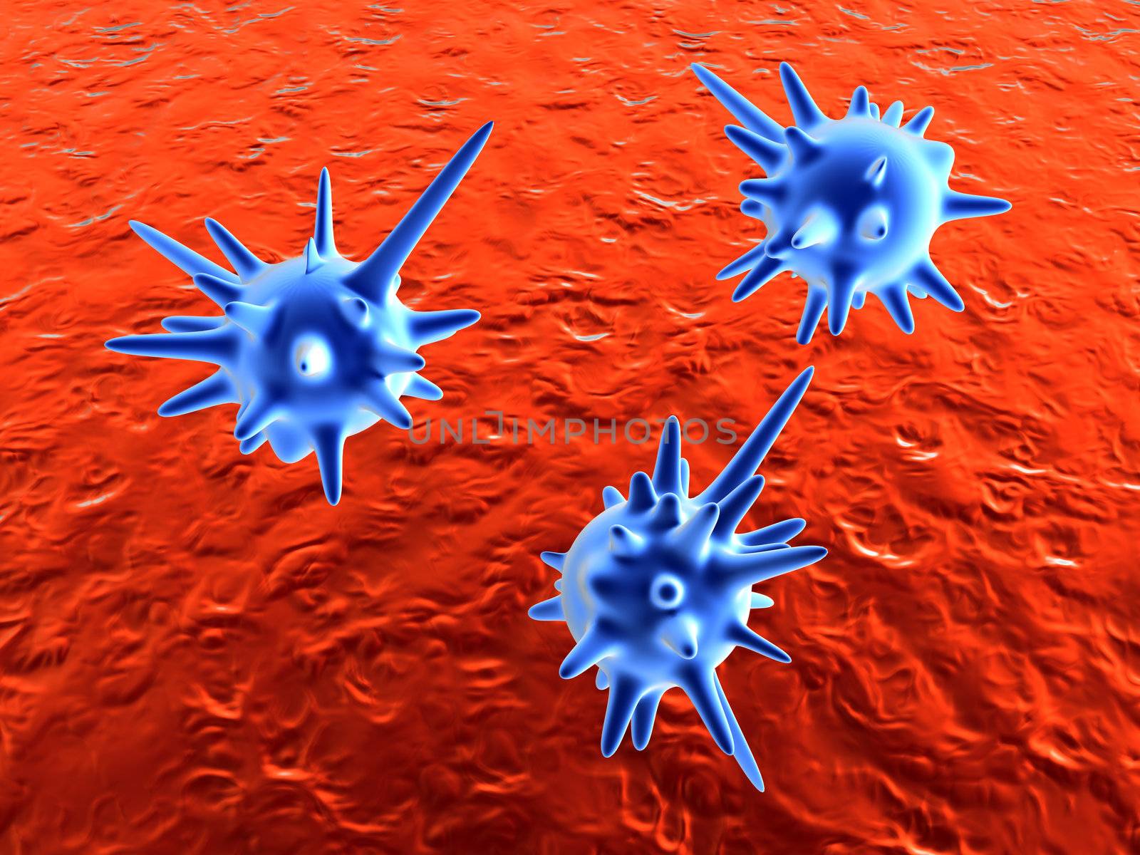 High resolution 3D render of Viruses in a bloodstream.