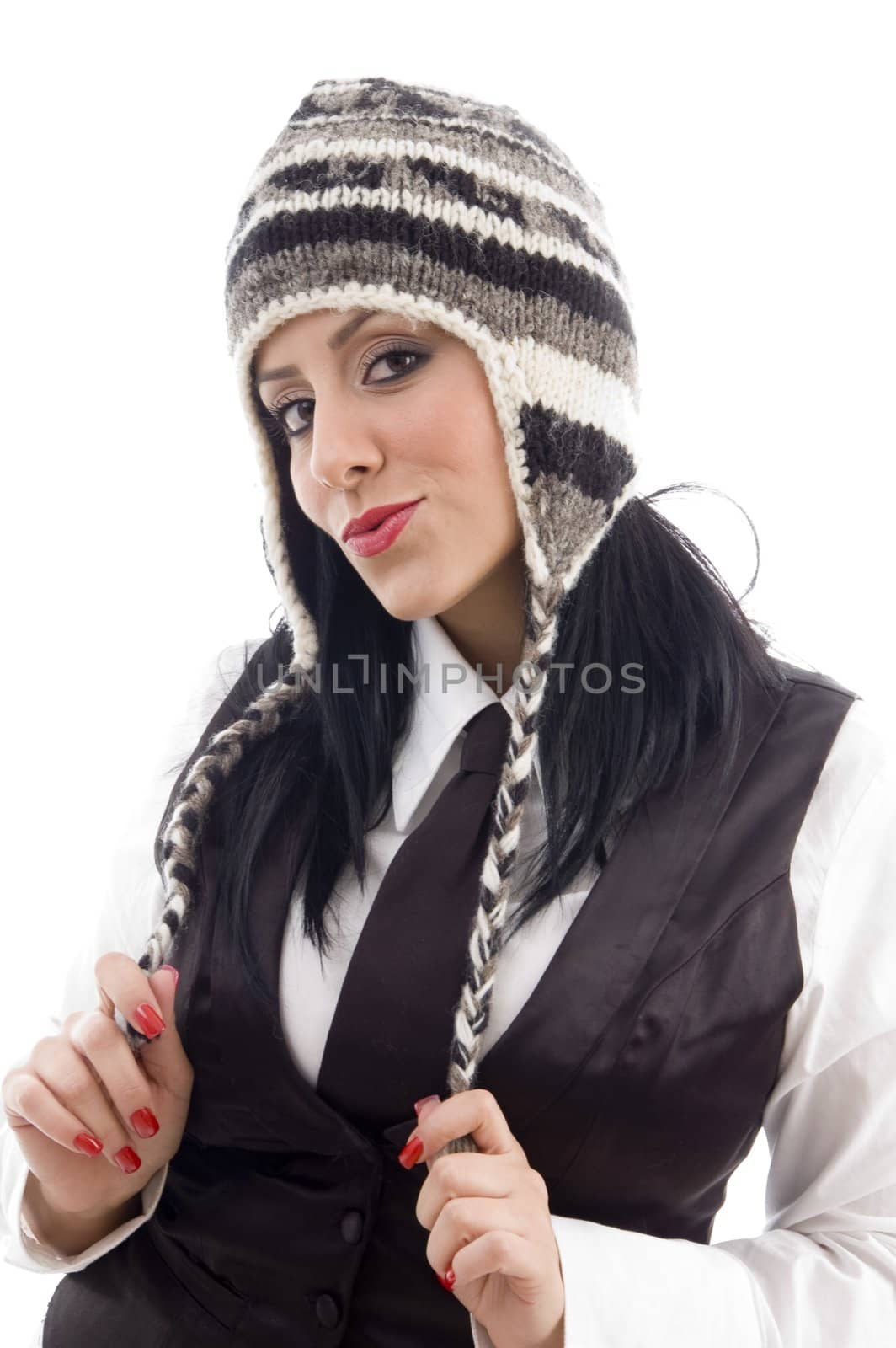 young female wearing woolen cap by imagerymajestic