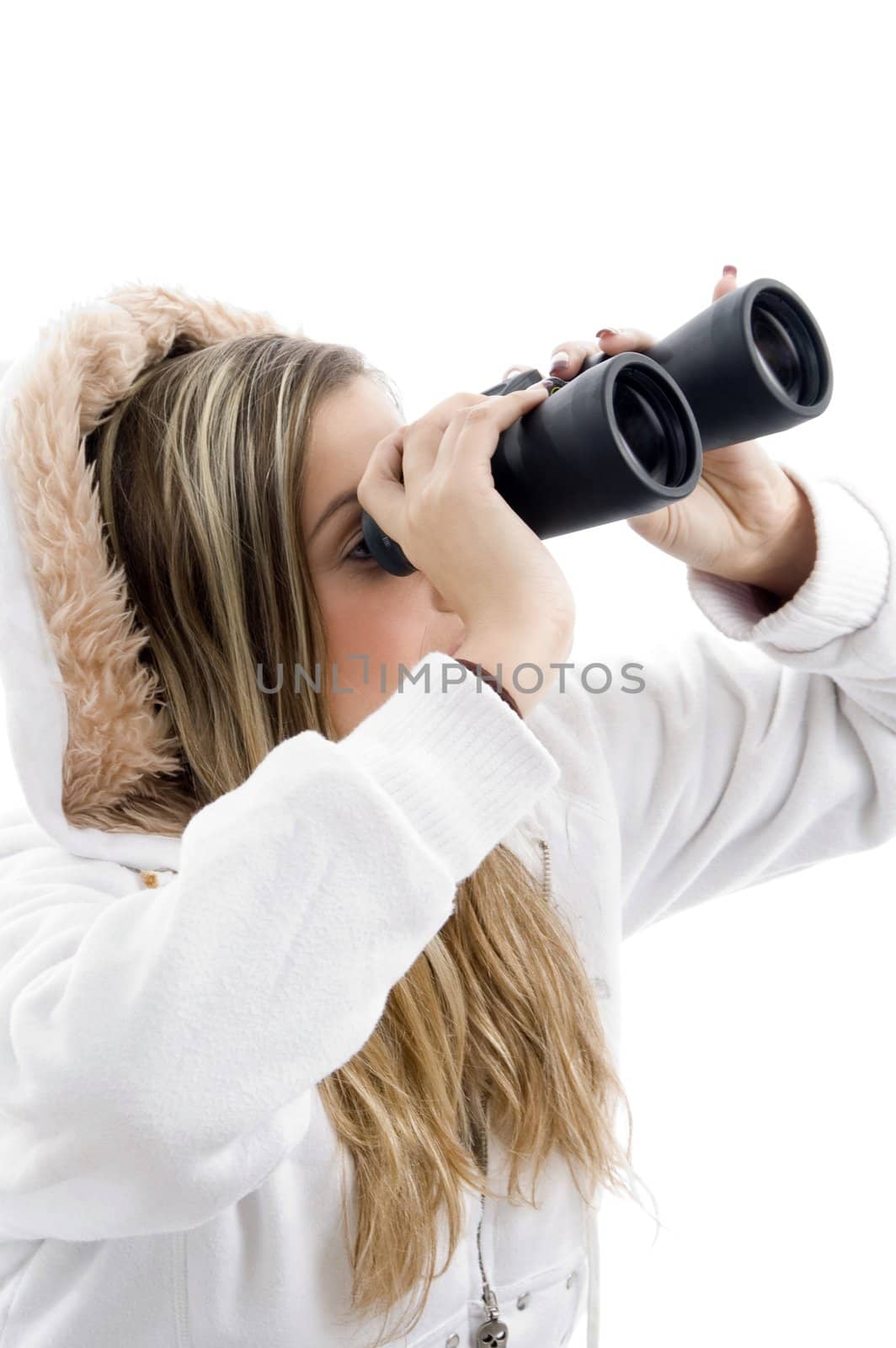 professional photographer eyeing with binoculars by imagerymajestic