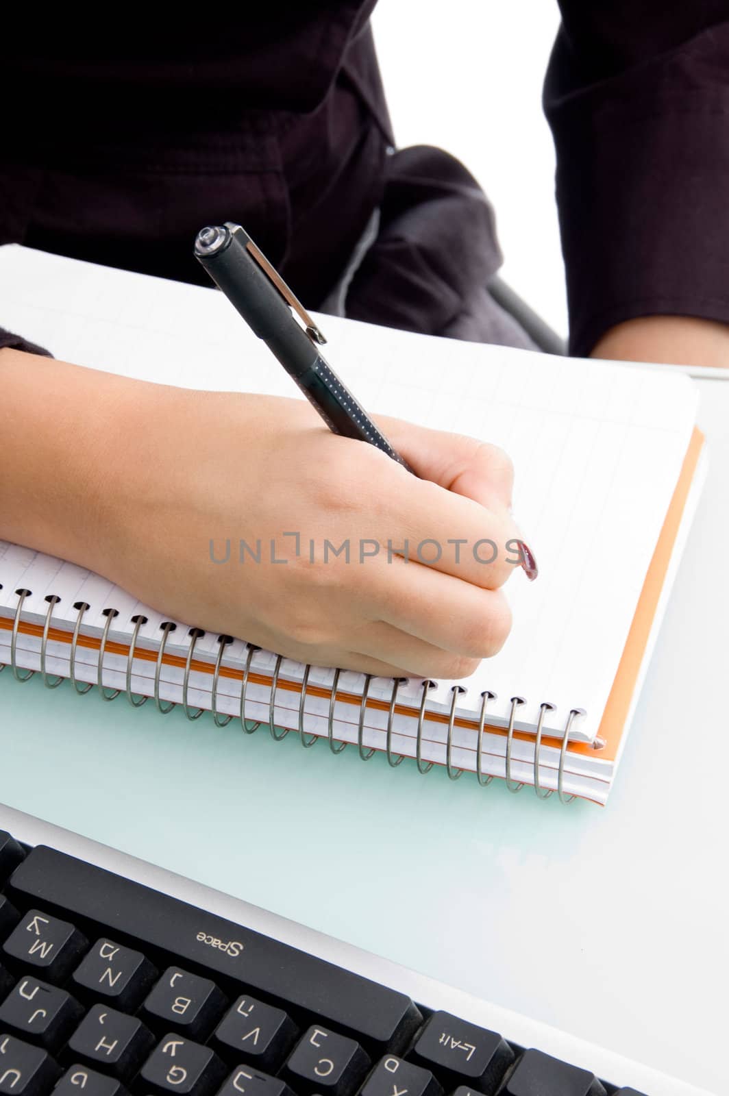 writing hand on an isolated white background