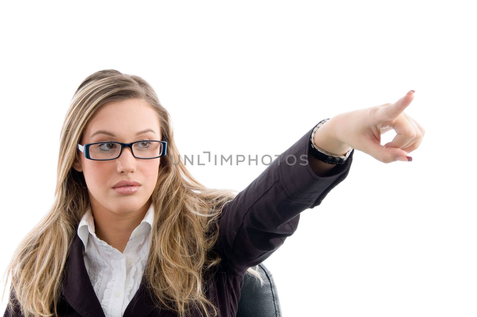female pointing and wearing eyewear by imagerymajestic