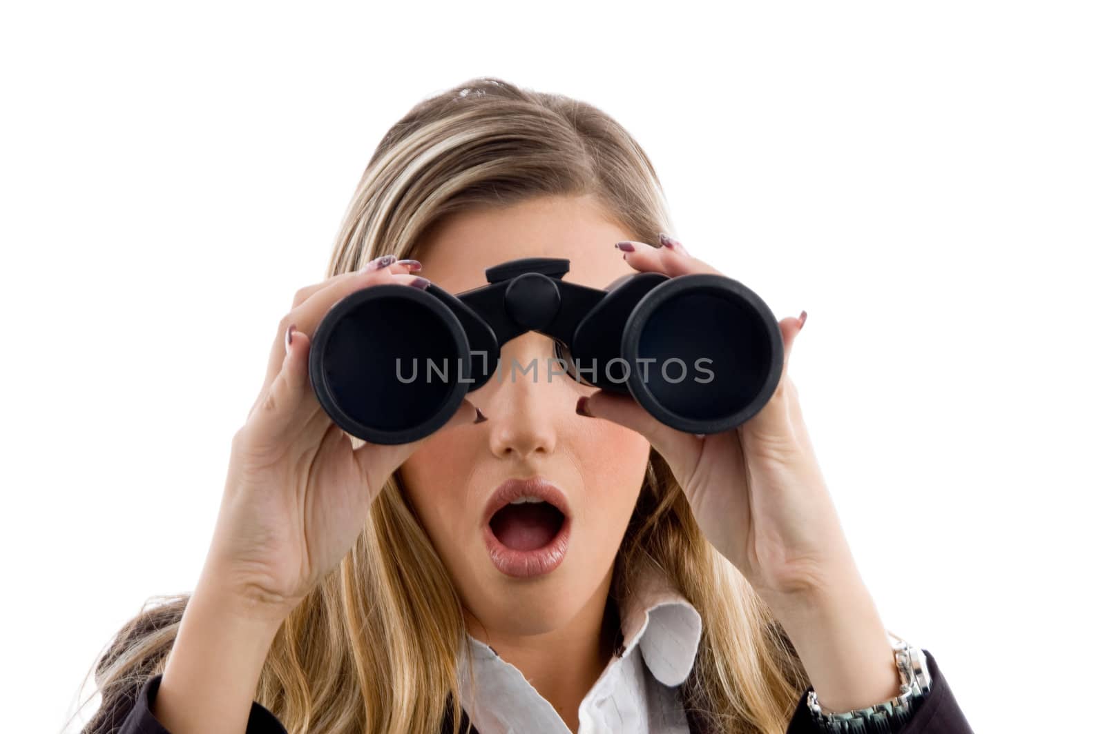 woman looking through binocular by imagerymajestic