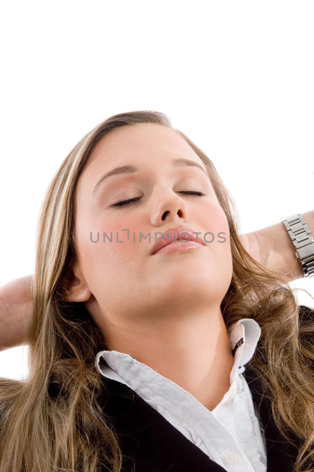 portrait of woman taking rest with white background