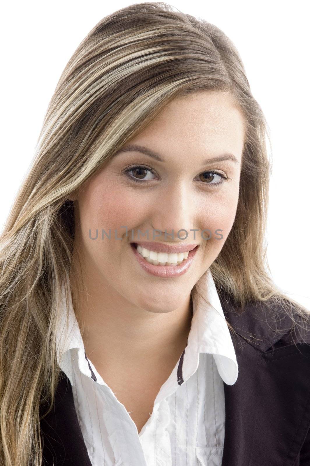 portrait of smiling woman on an isolated white background