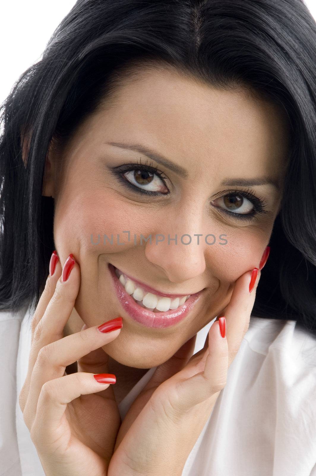 woman looking at camera on an isolated background