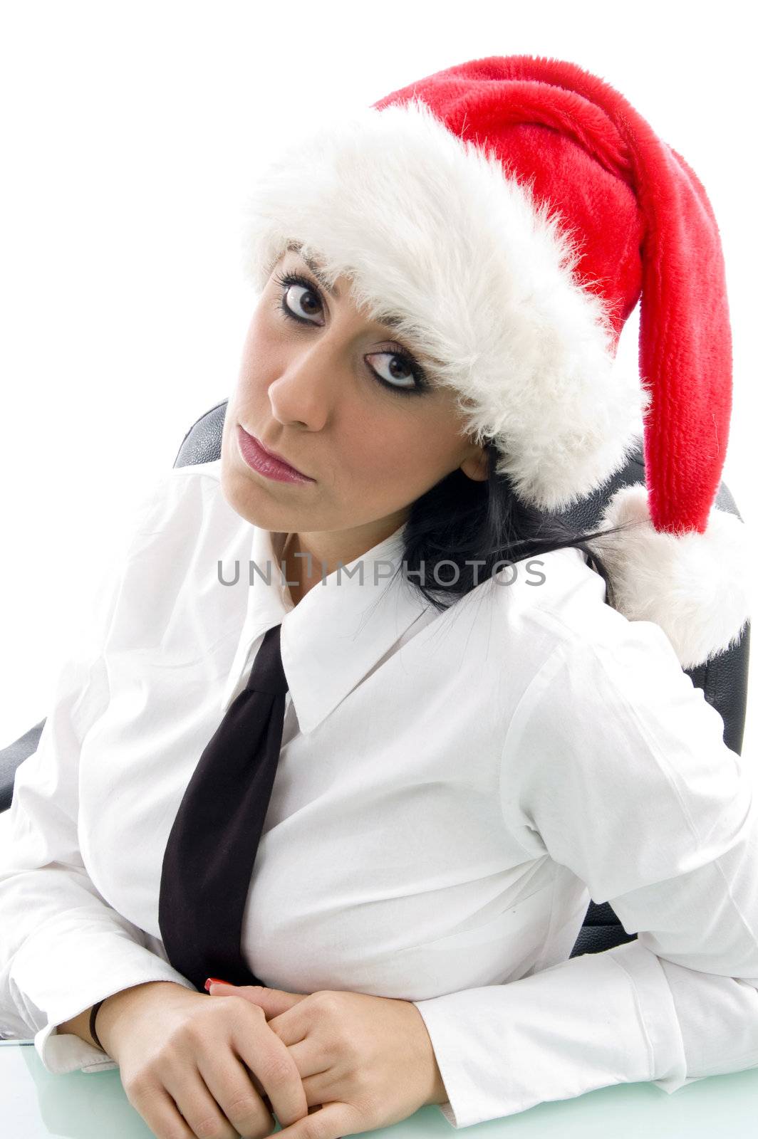 woman wearing christmas hat by imagerymajestic