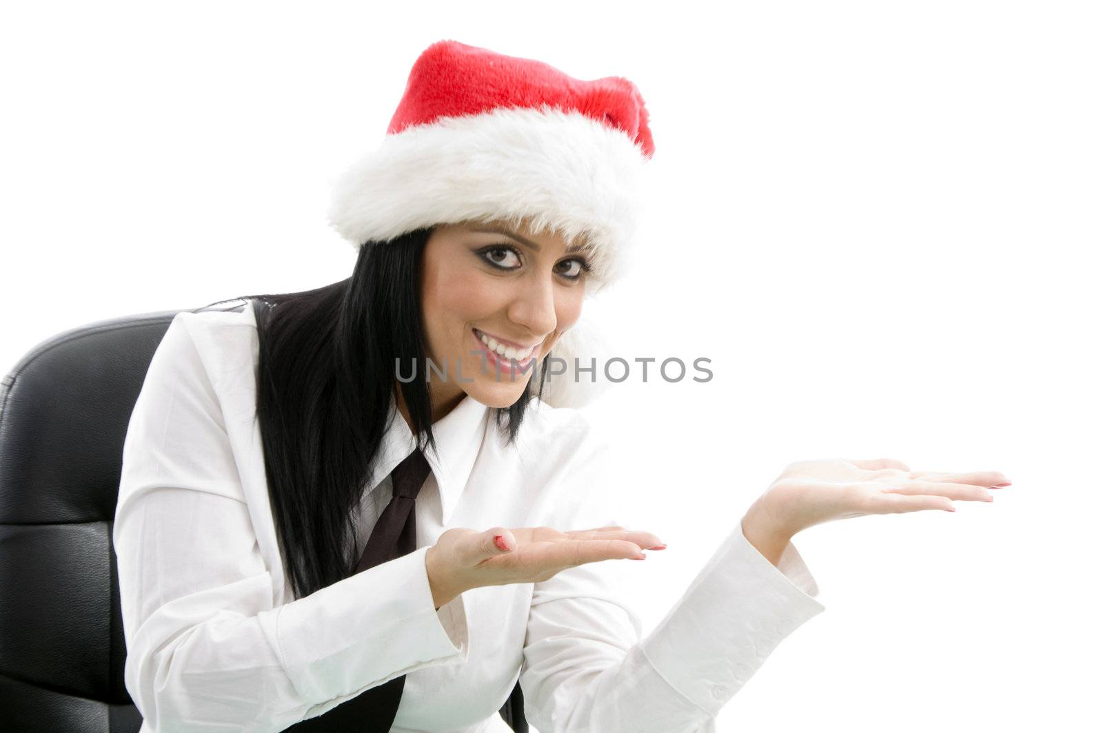 christmas woman presenting on an isolated background