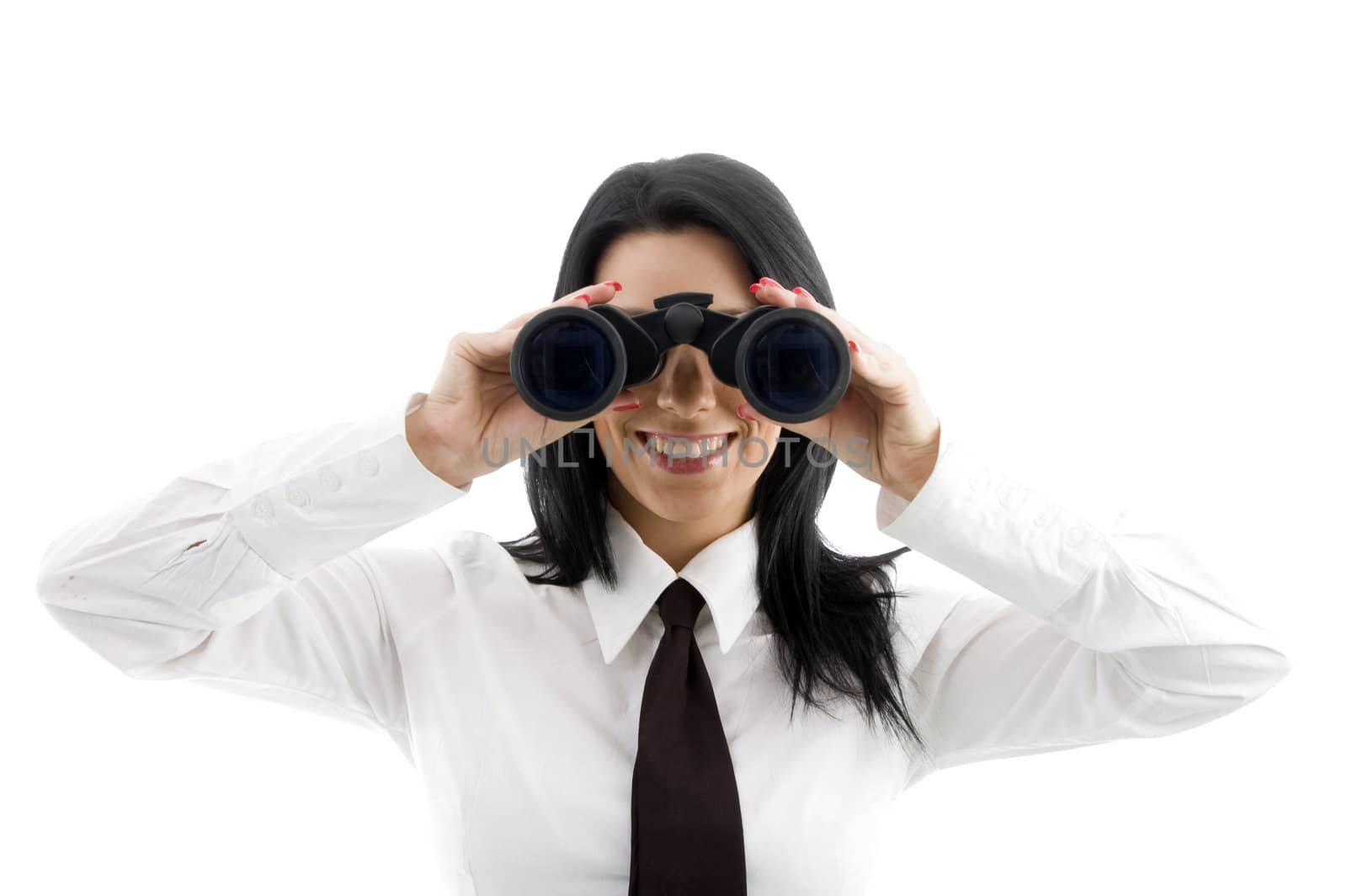 young businesswoman looking through binocular by imagerymajestic