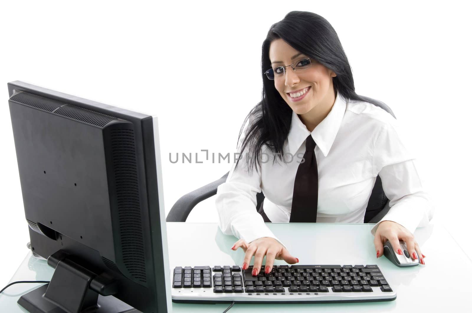 young manager working on computer on an isolated white background