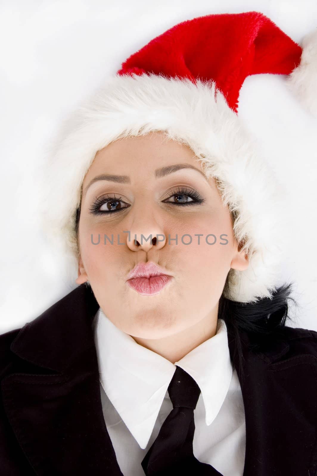 manager wearing christmas hat on an isolated white background