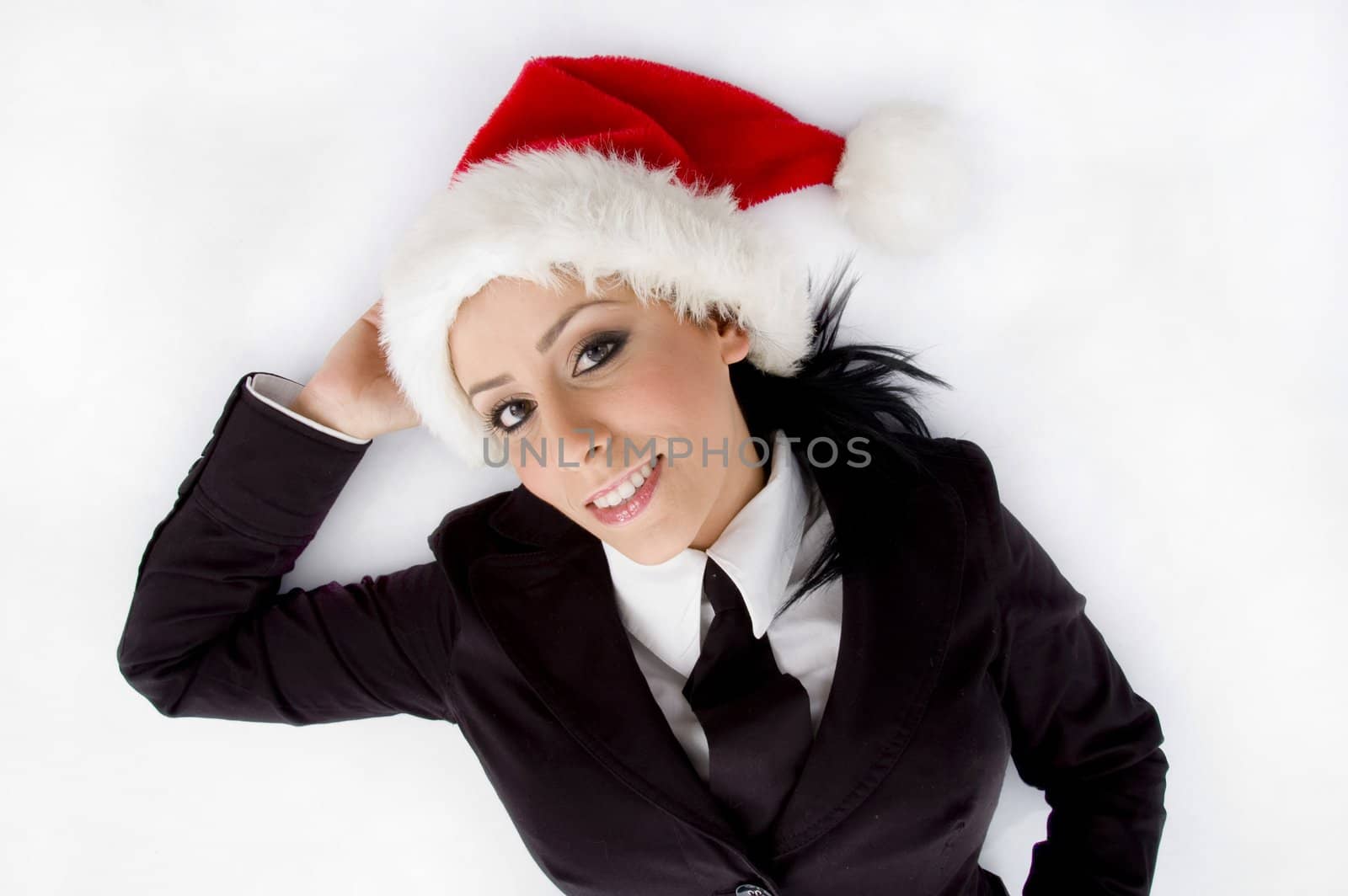 lawyer posing with christmas hat with white background