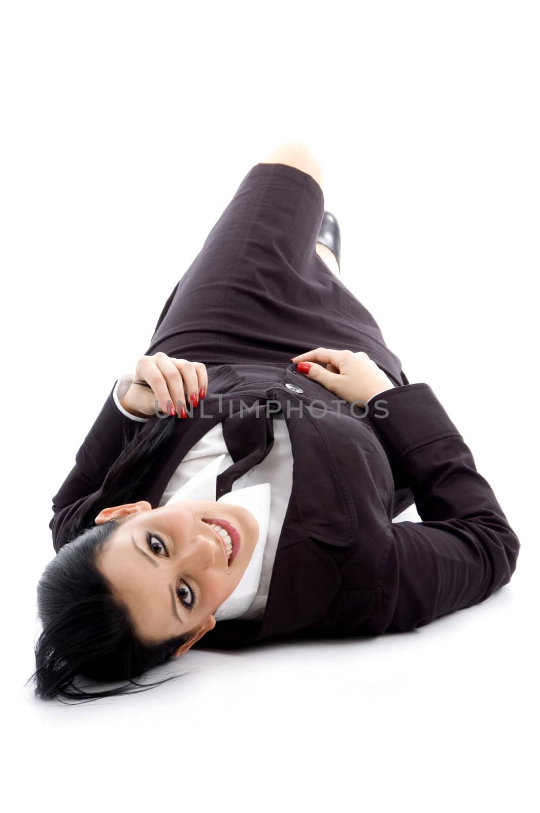 young businesswoman looking at camera on an isolated background