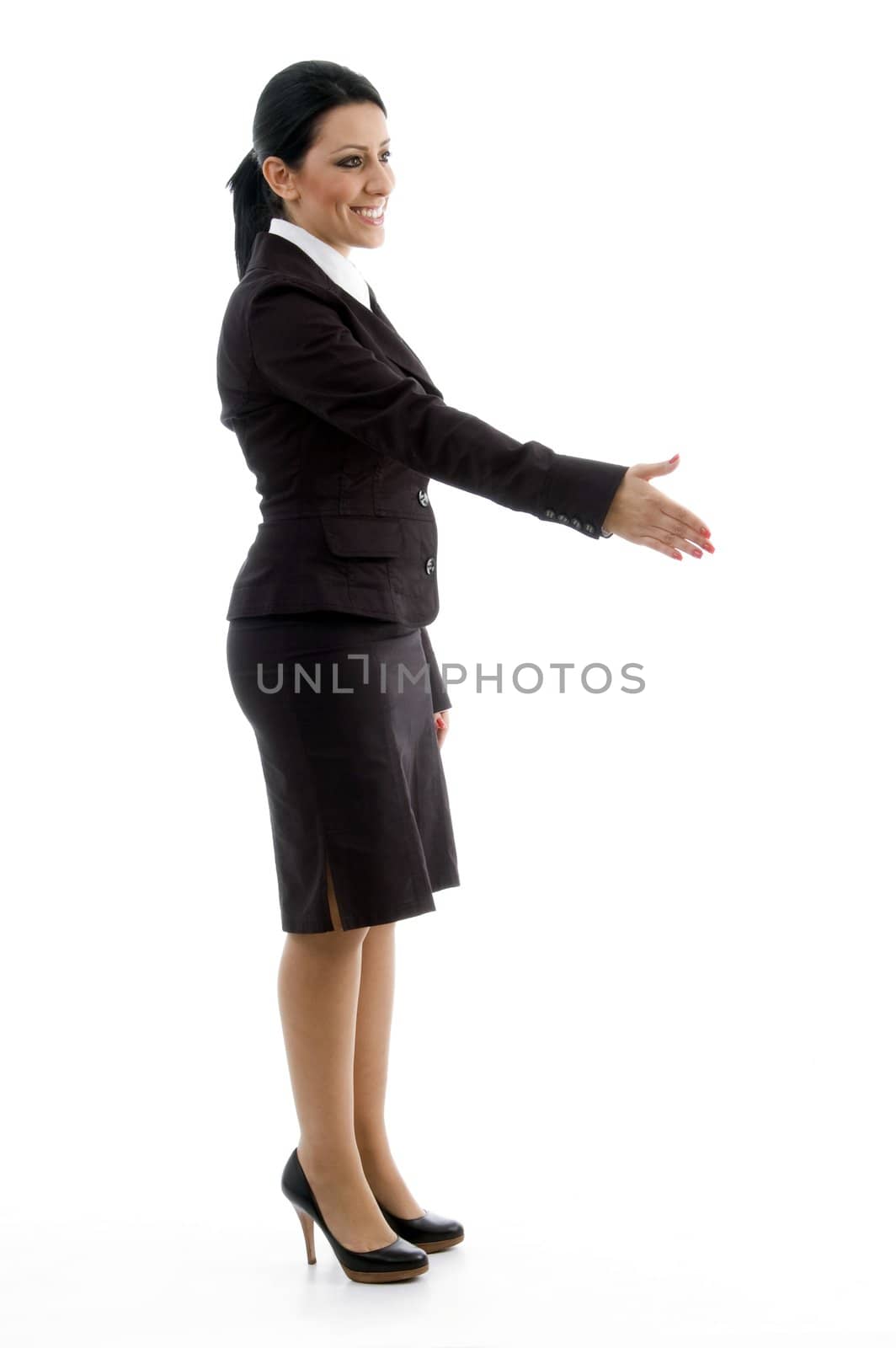 young manager offering hand shake on an isolated background