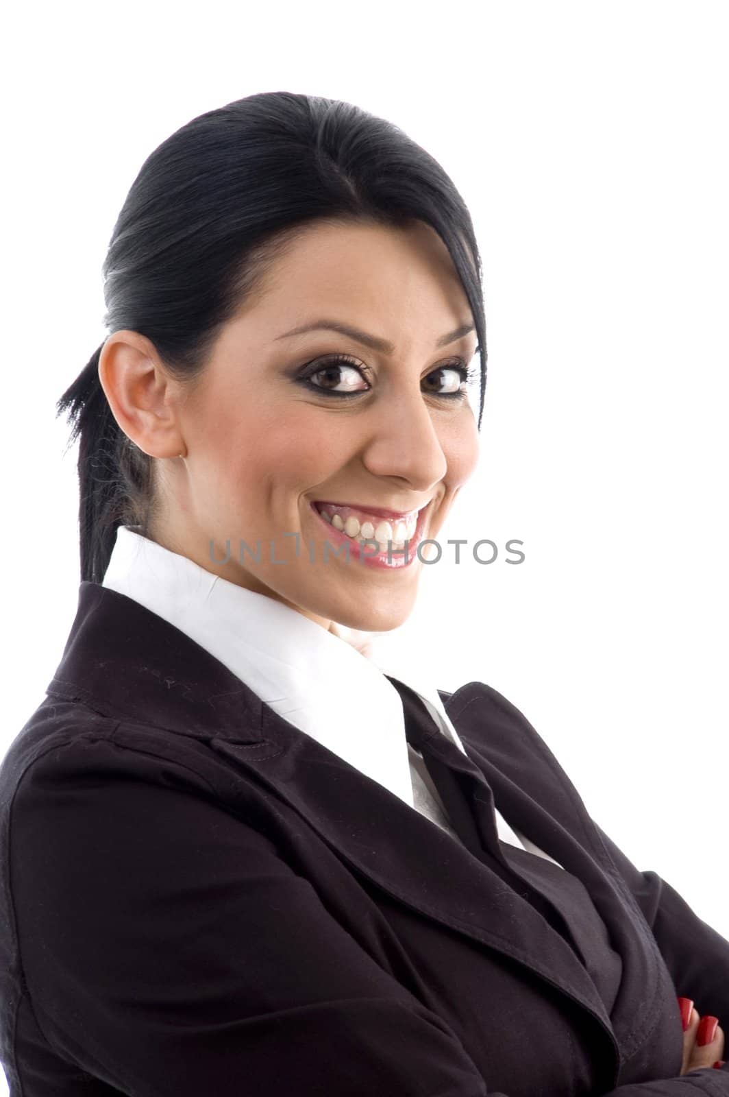 young businesswoman with crossed arms on an isolated background