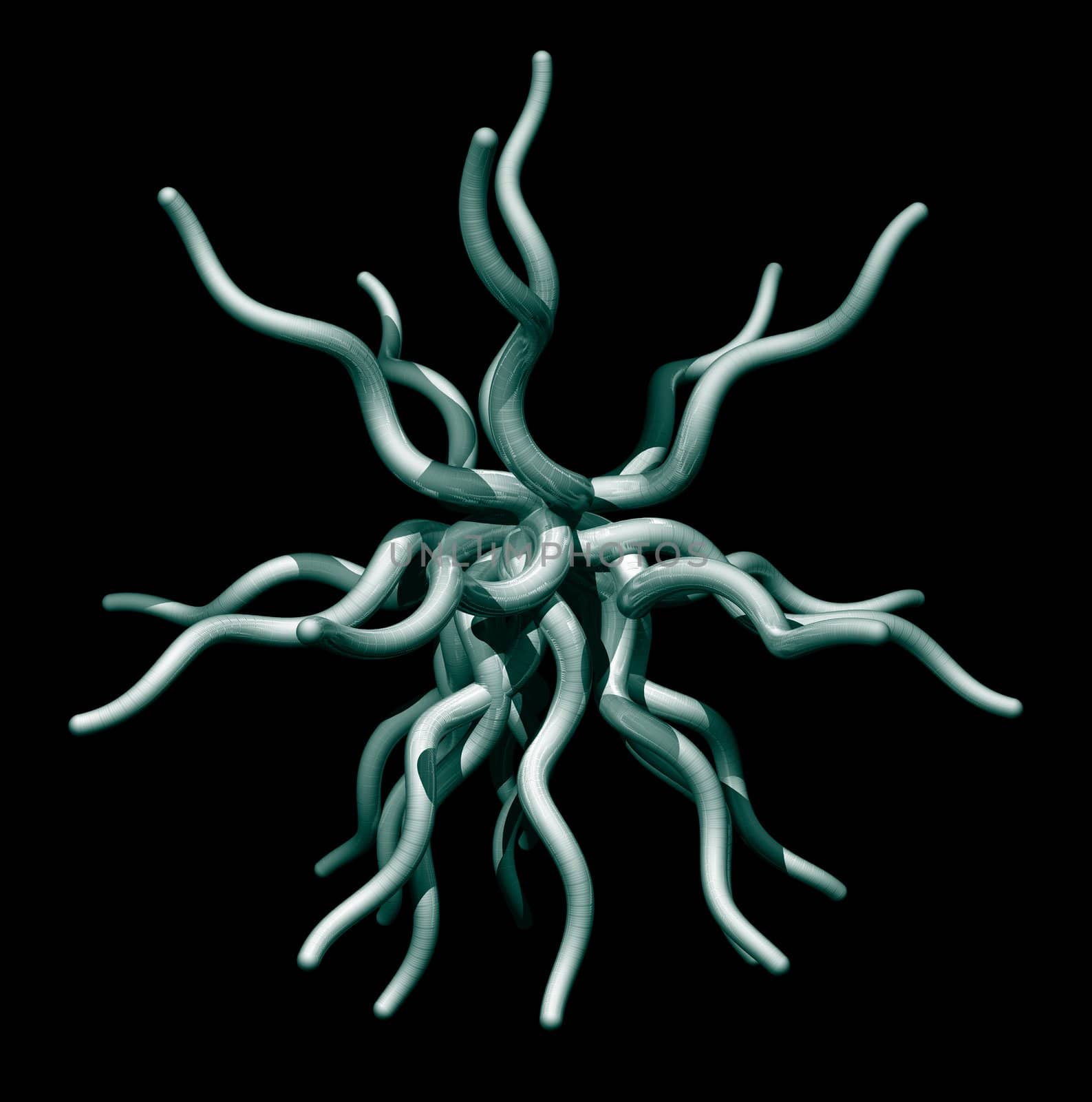 Abstract organic tentacles black background - 3d illustration
