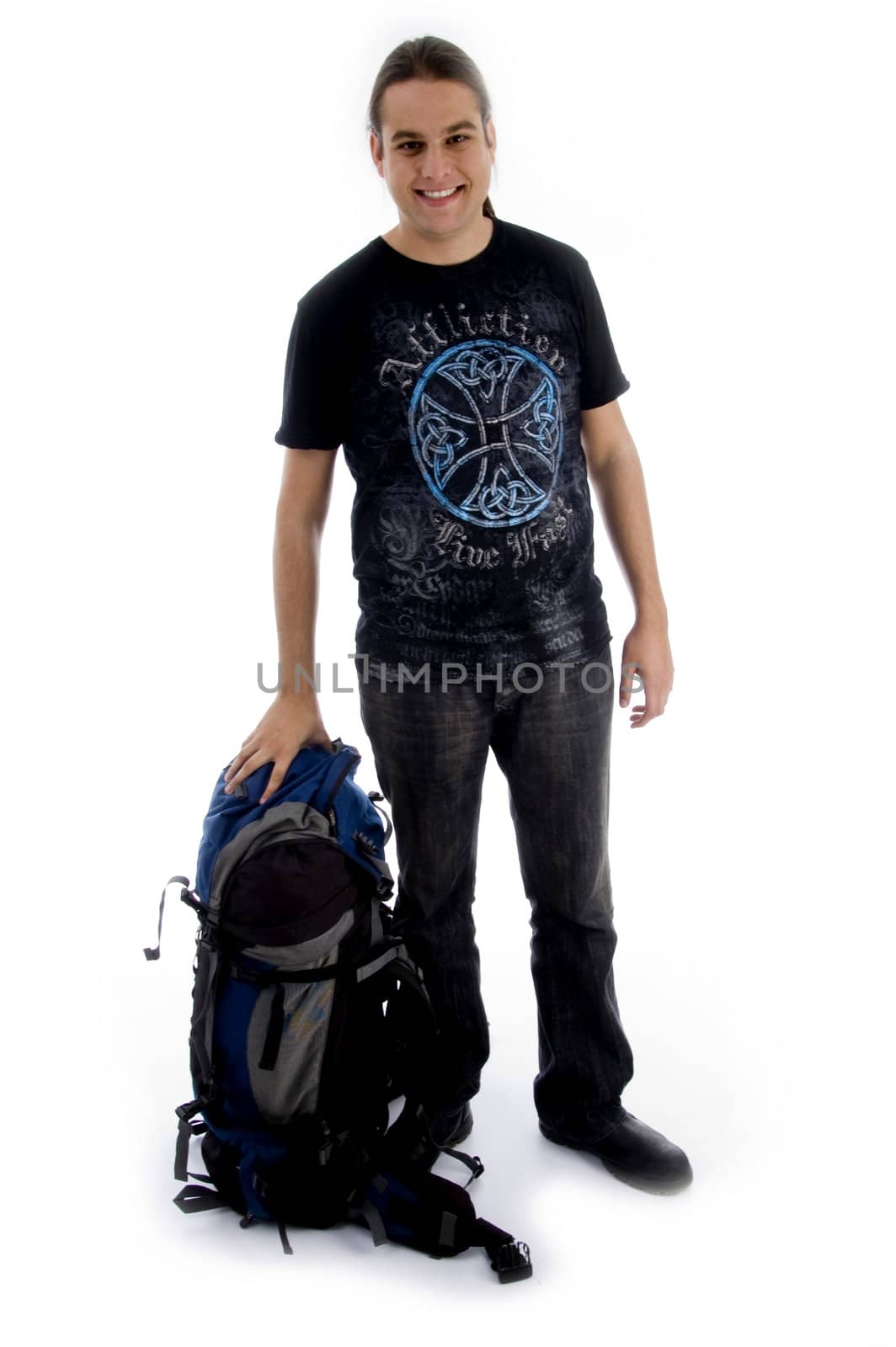 standing man with luggage on an isolated white background