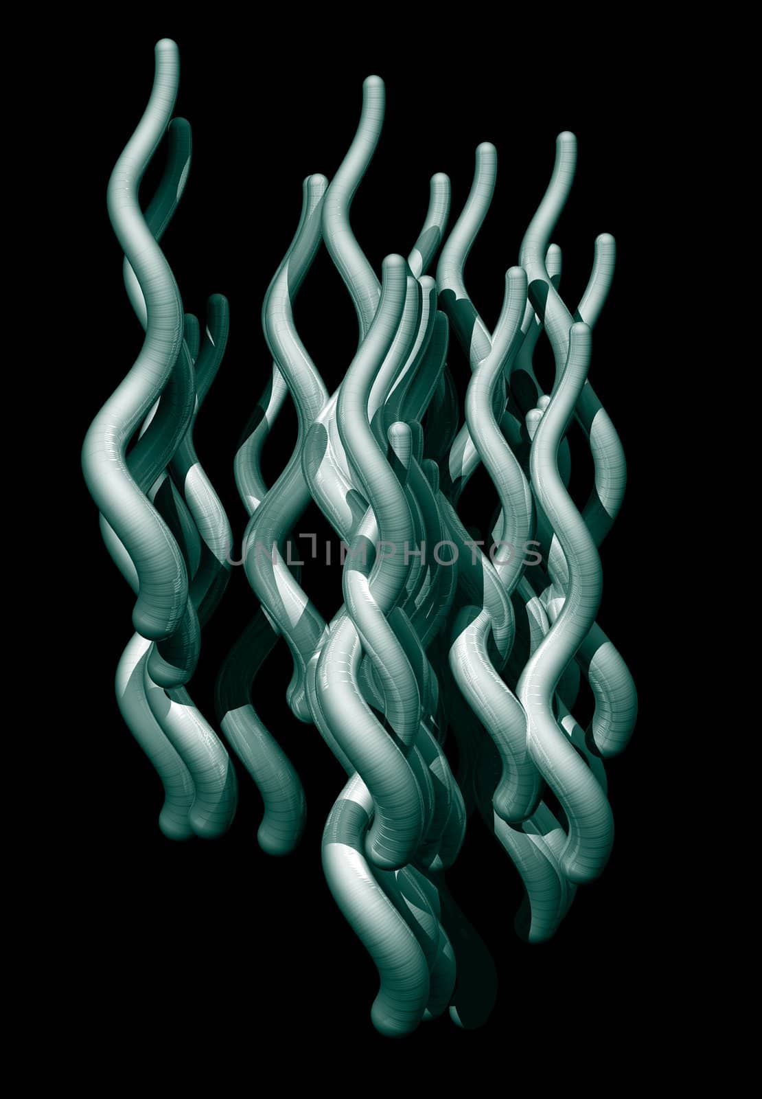 Abstract organic tentacles black background - 3d illustration