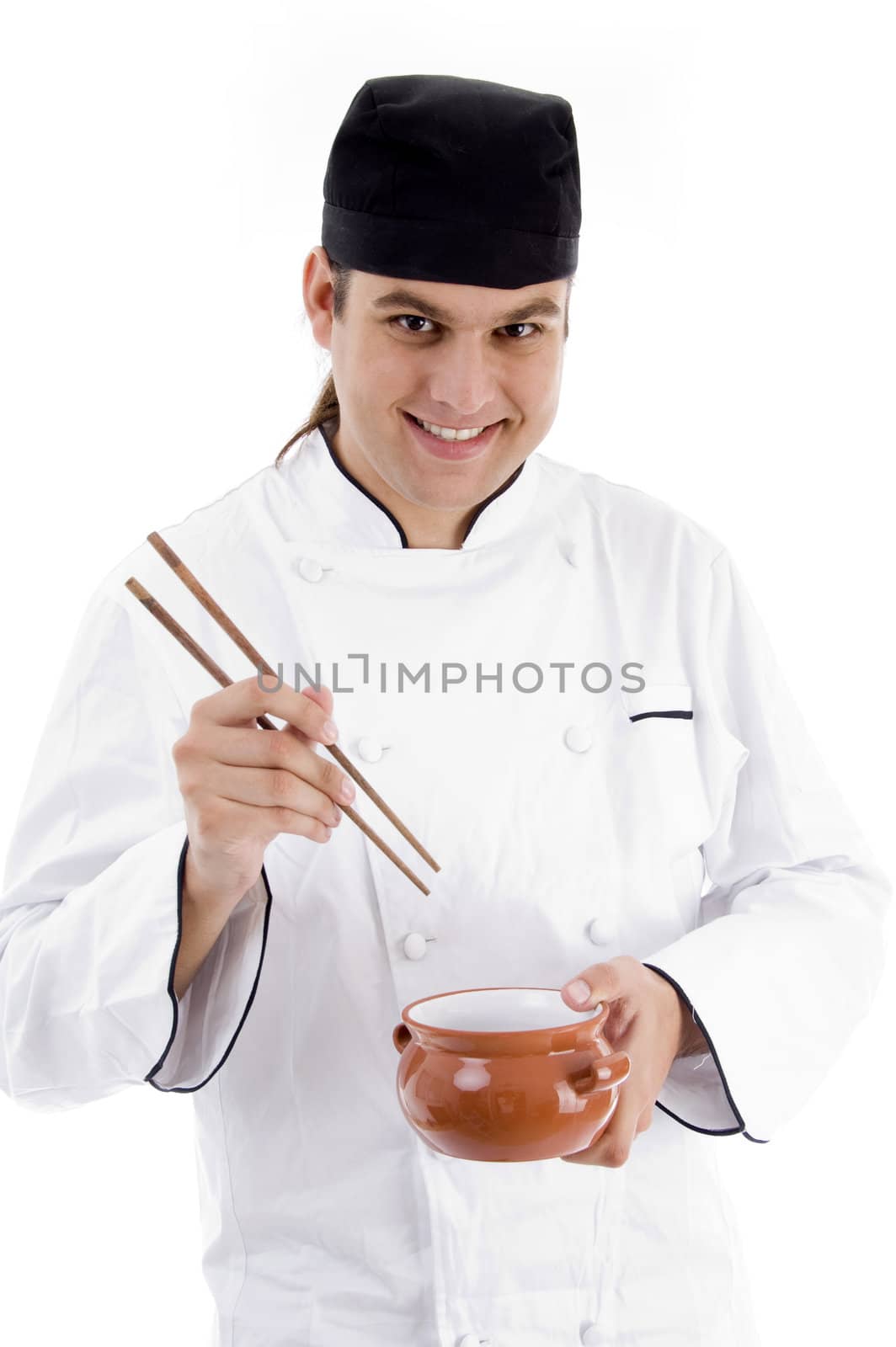 portrait of young chef on an isolated white background