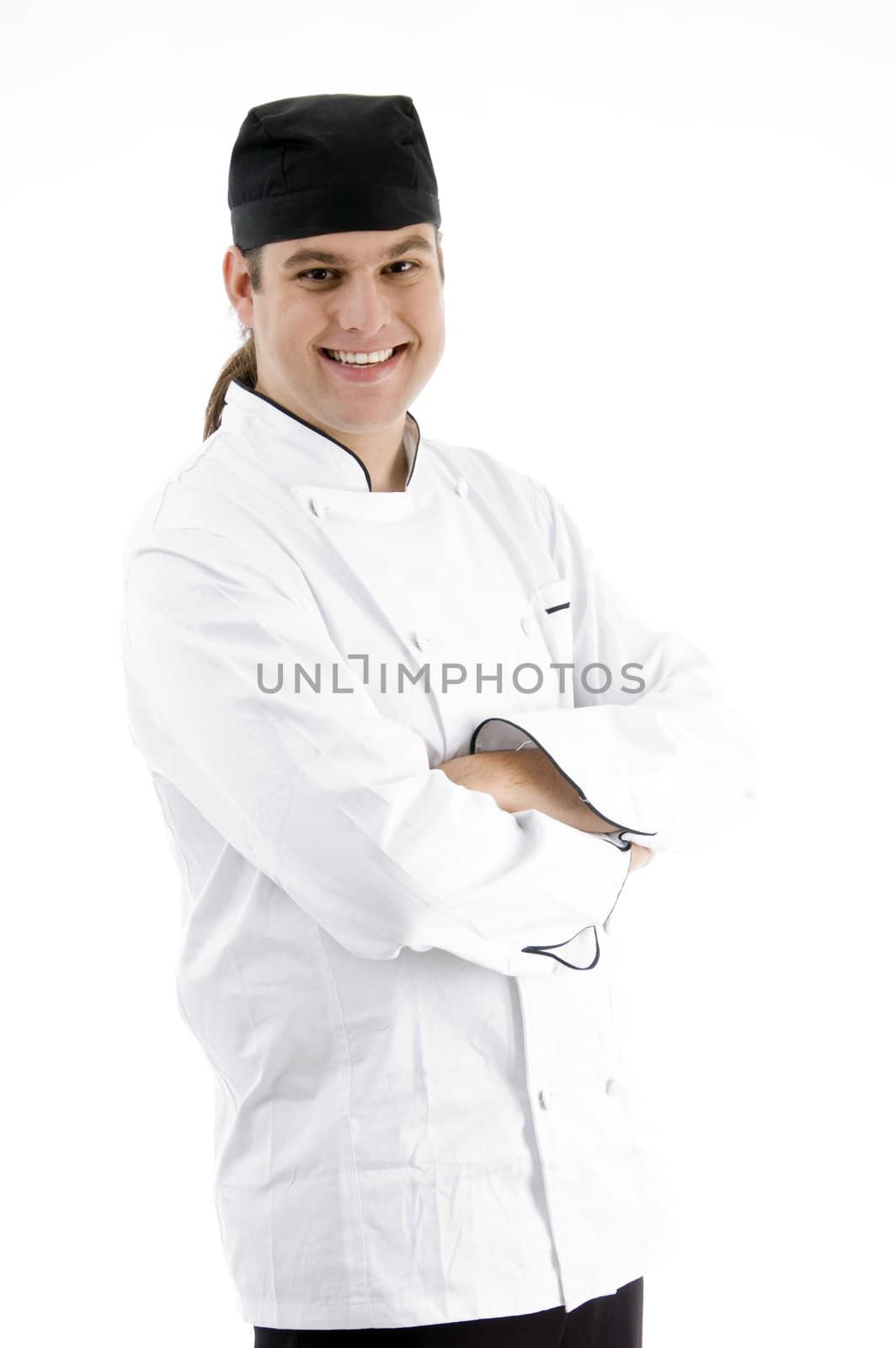 smart male chef posing with white background
