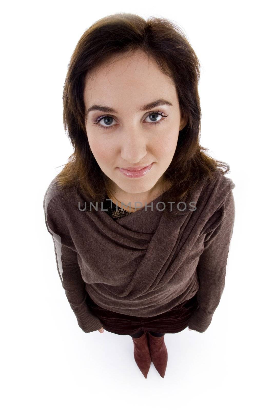 stylish pose of pretty female on an isolated white background