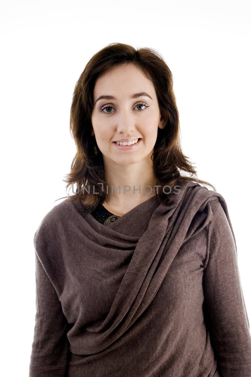 stylish pose of pretty female on an isolated white background