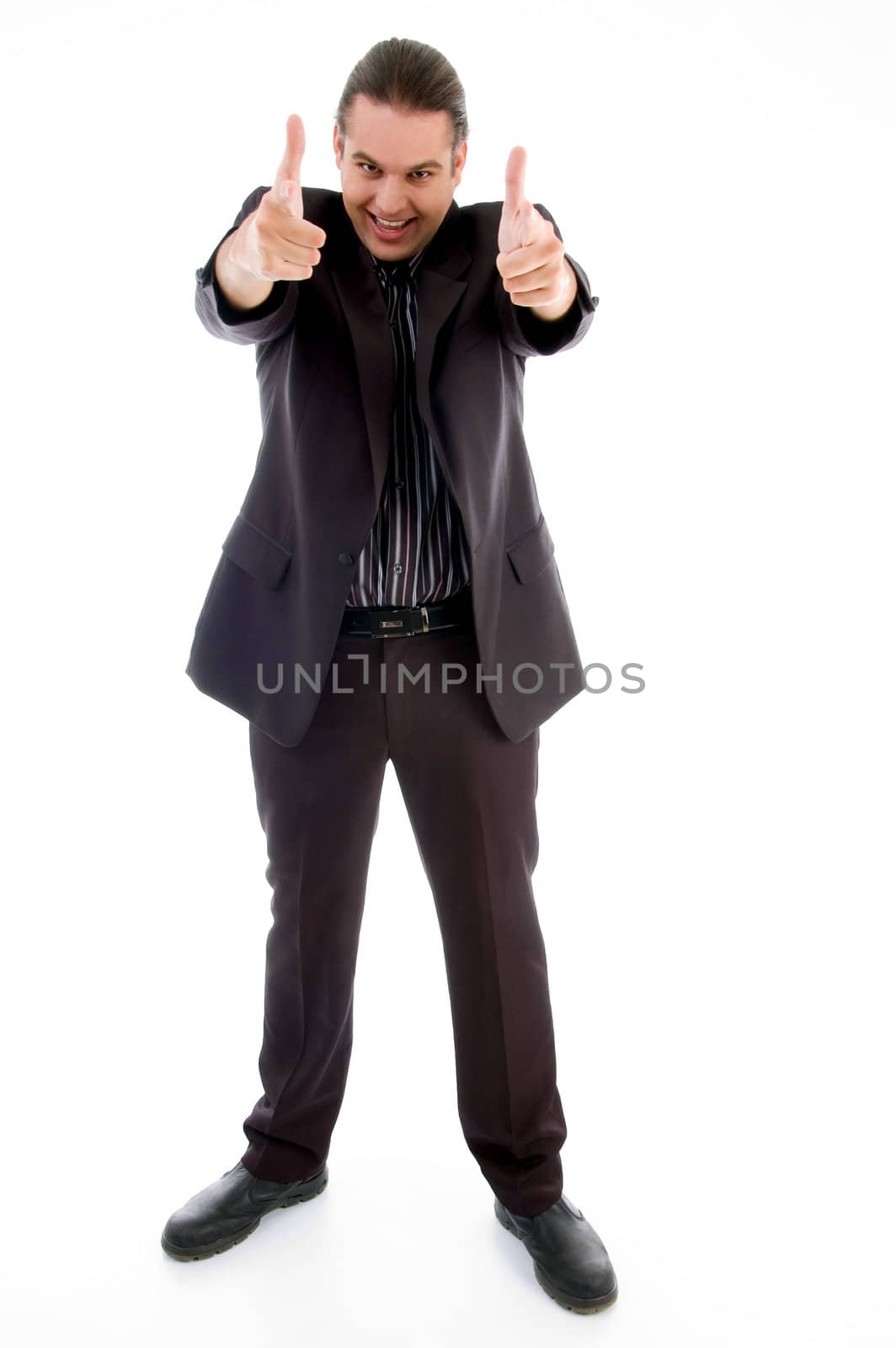 businessman pointing towards camera isolated on white background