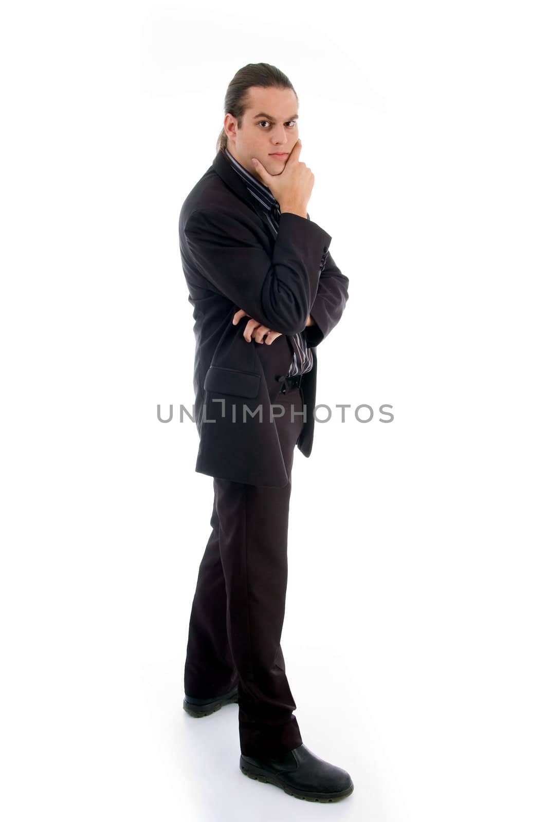 full pose of young executive on an isolated white background