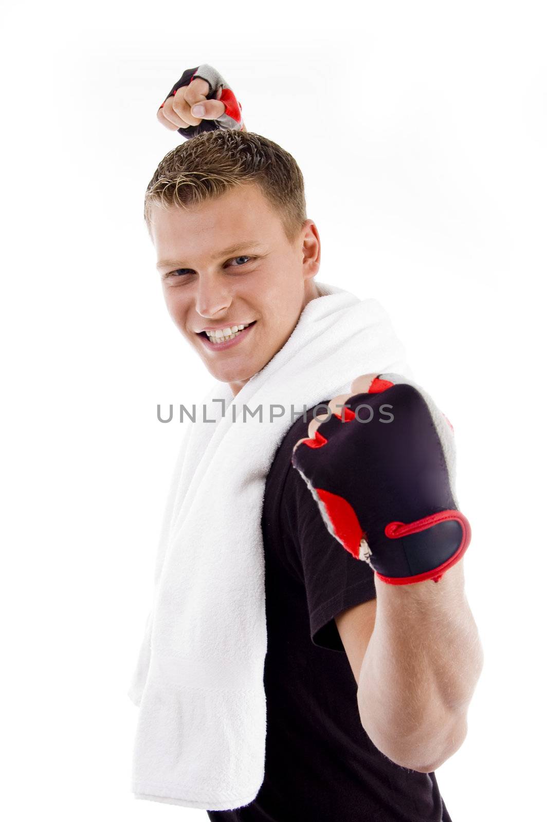 posing adult handsome male with white background