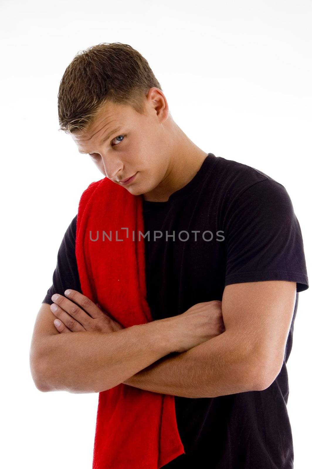 handsome male with crossed arms with white background