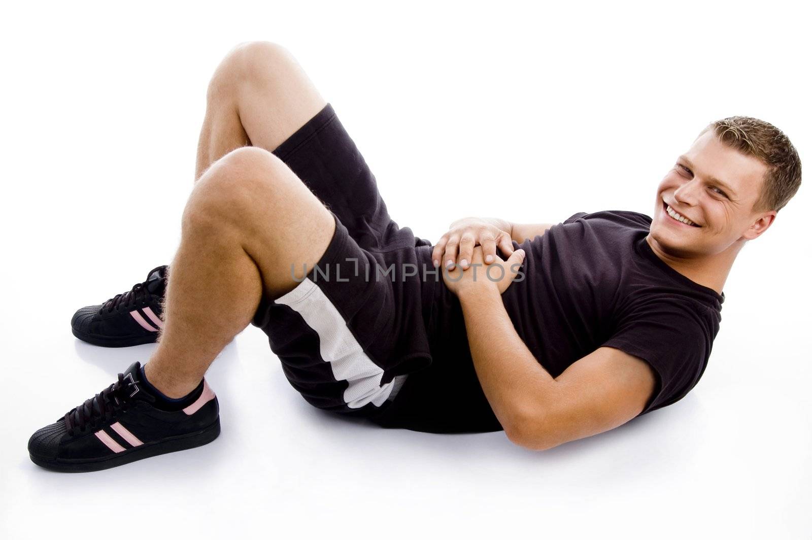 posing laying man on an isolated background