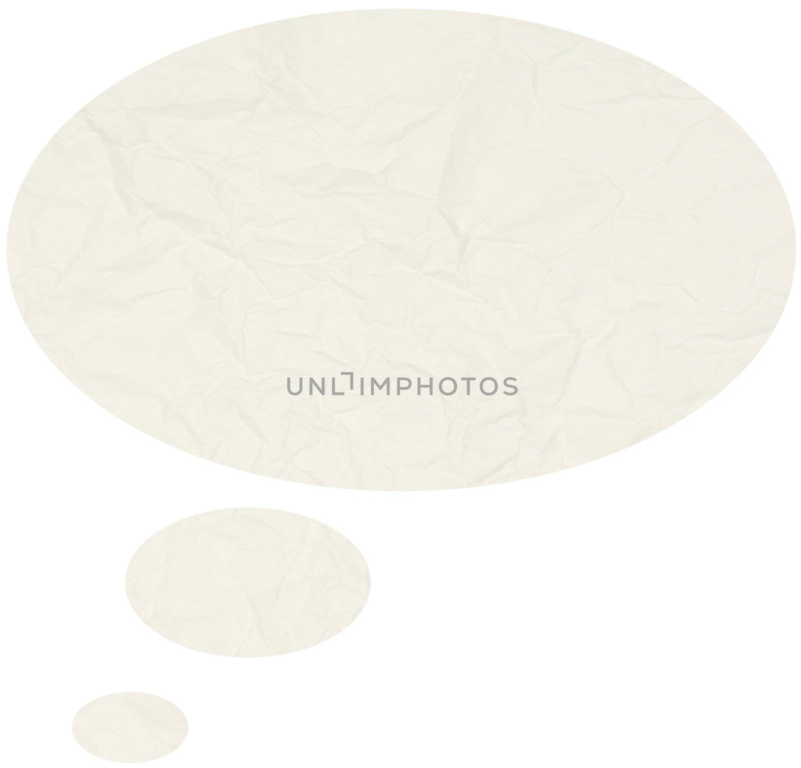Crumpled comic thought bubble isolated in white