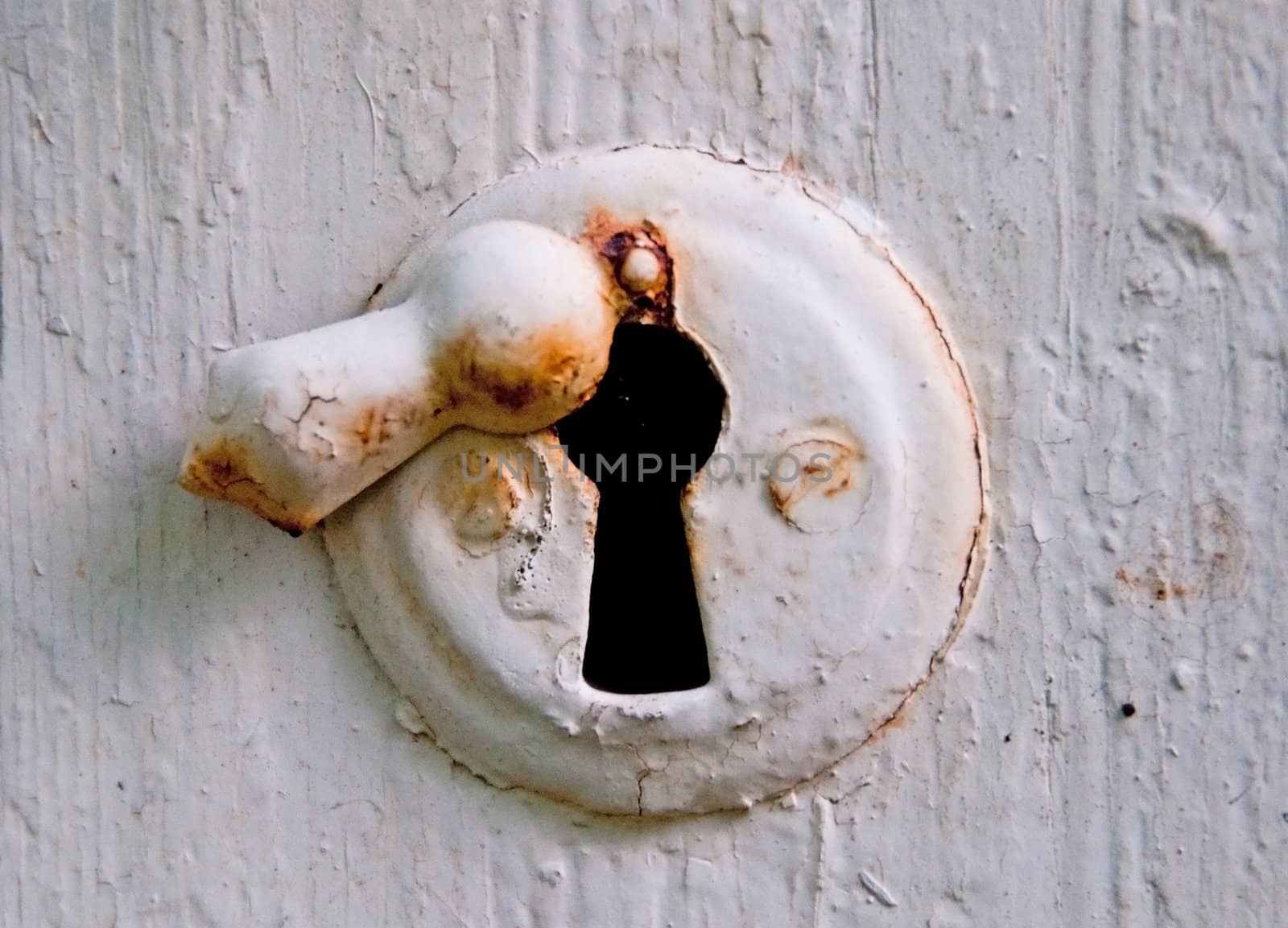 A white old fashioned keyhole with escutcheon