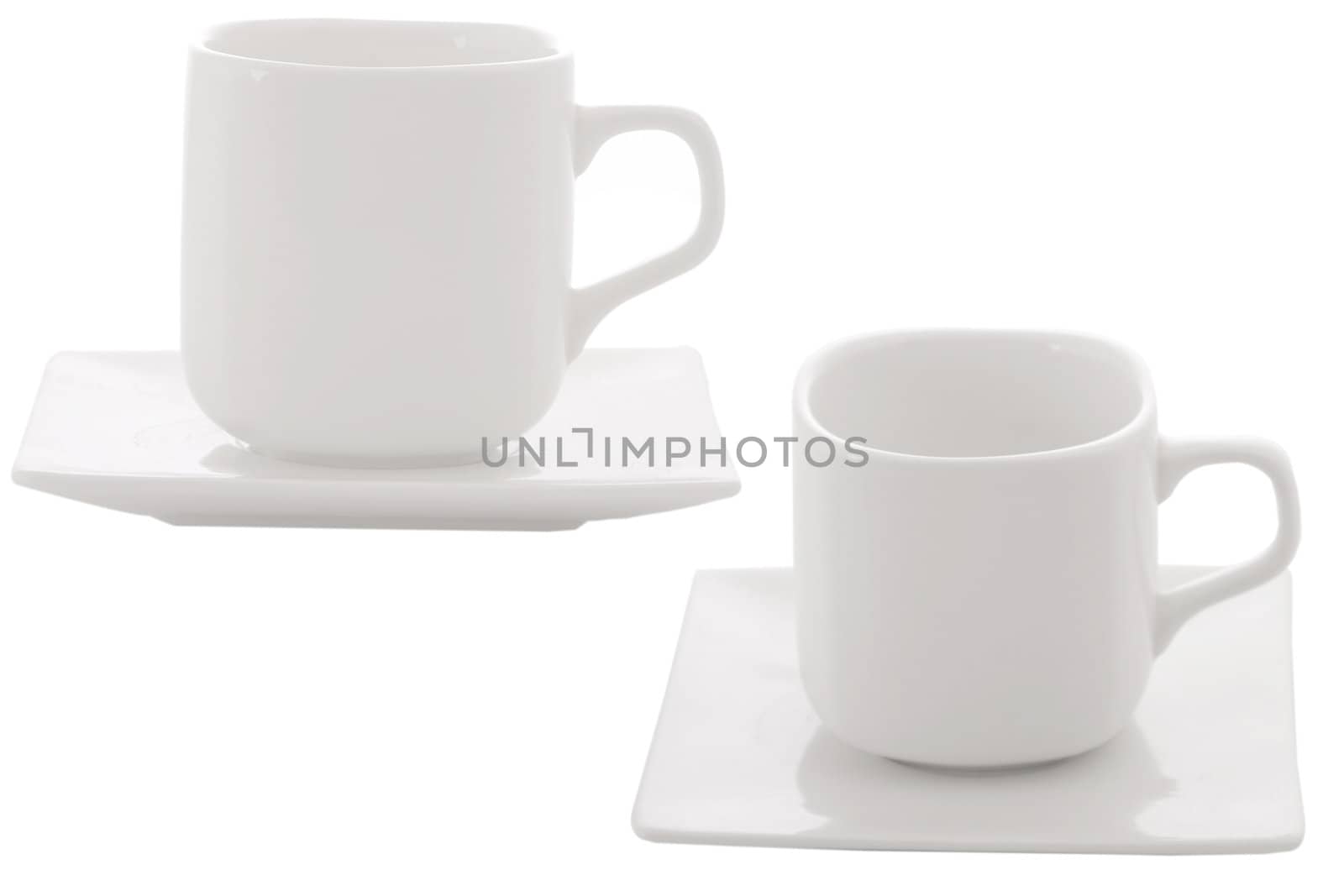 different point of view from coffe cup on white background