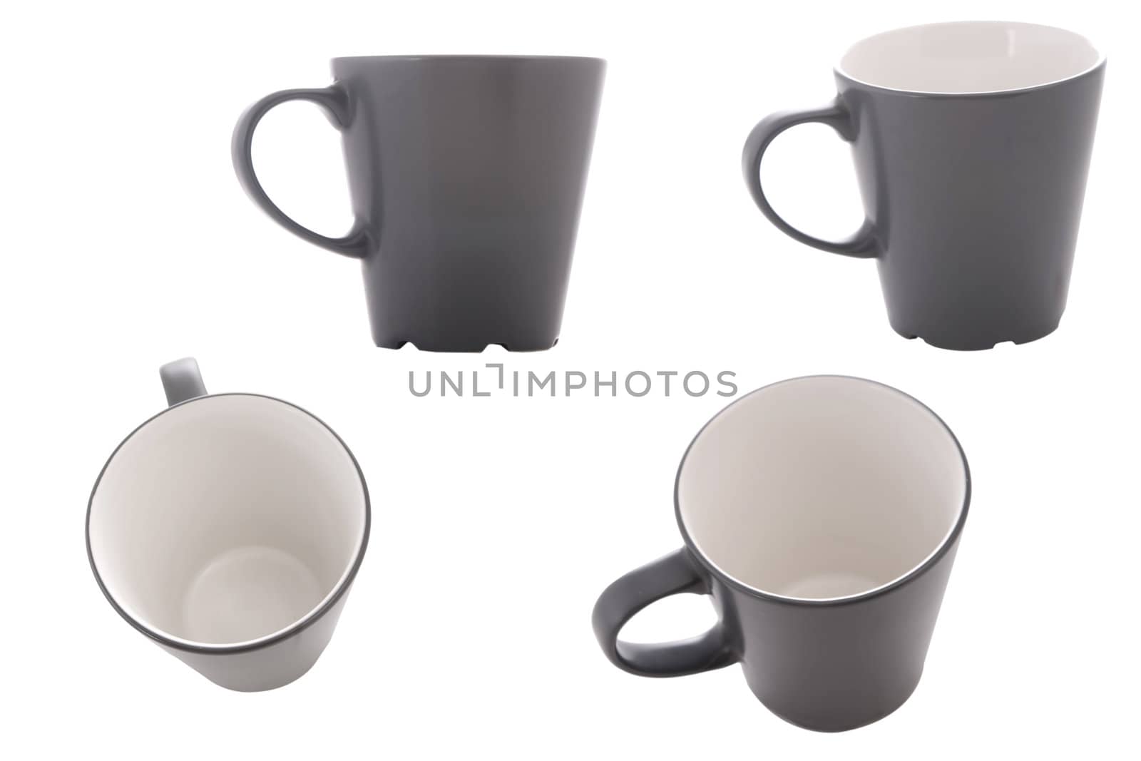 different point of view from cup on white background