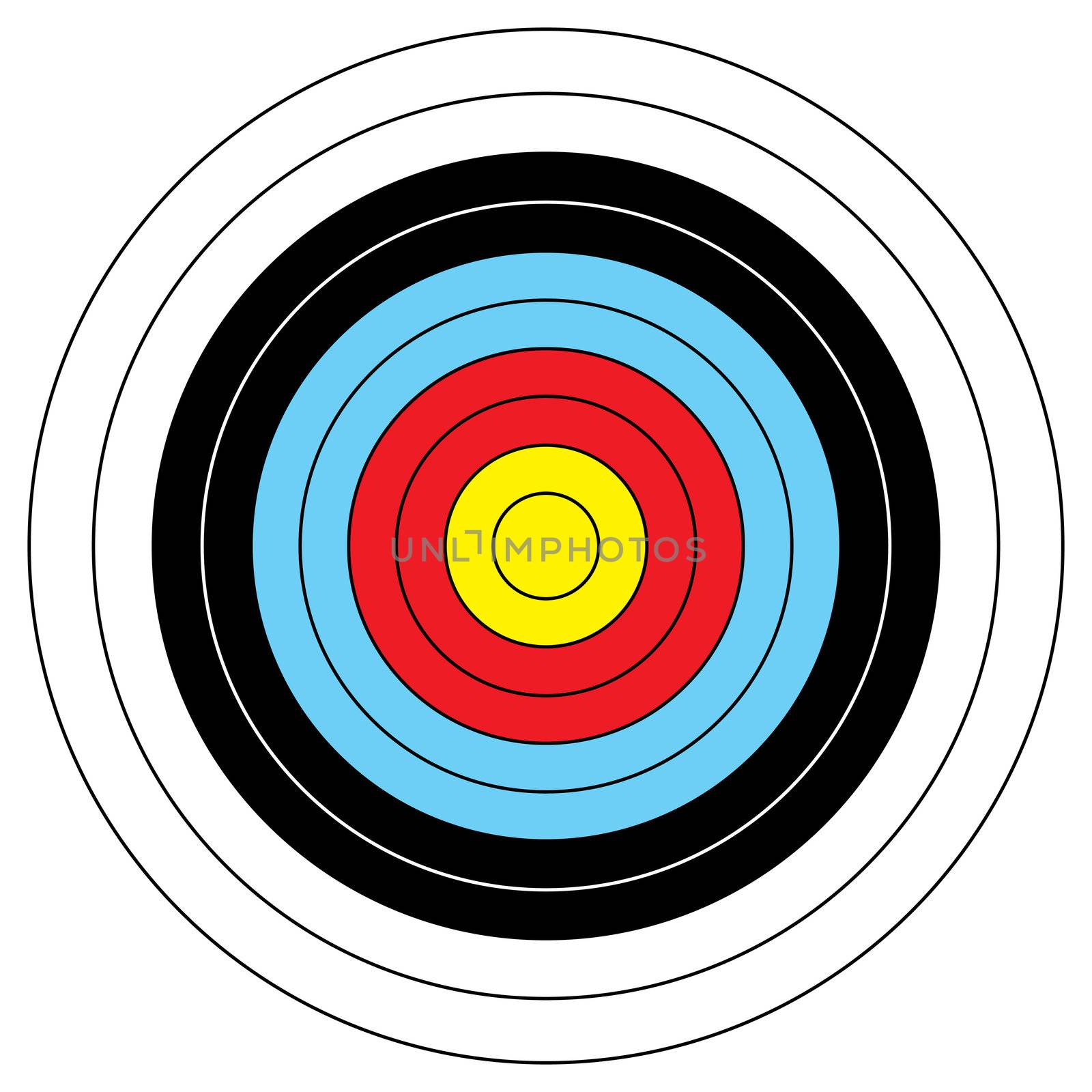 Illustrated archery target icon with colored bands and outline