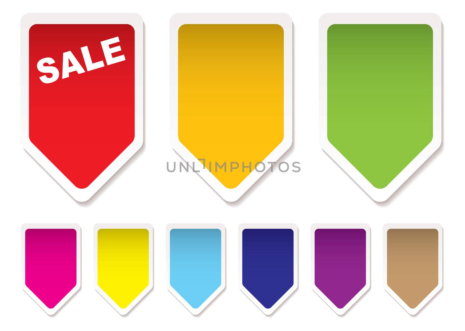 Collection of brightly coloured price tag icons blank