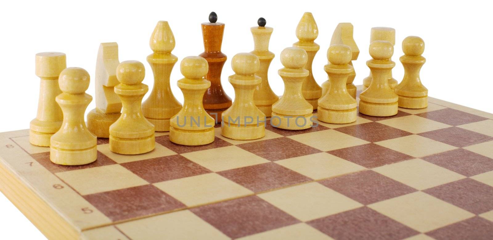 Wooden chess board on the white background