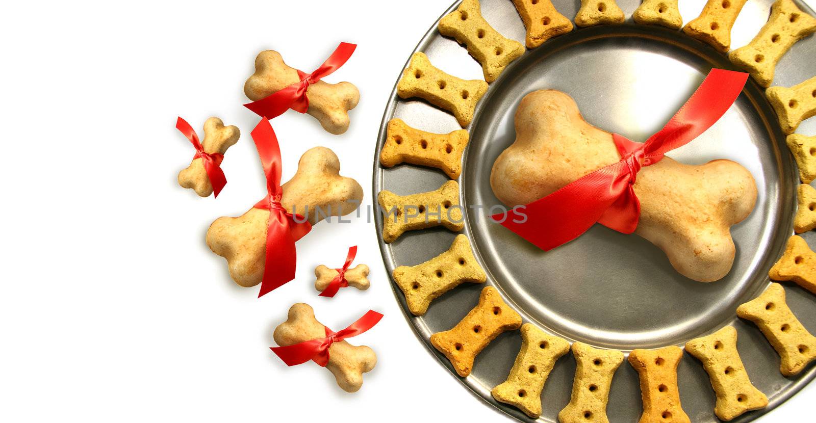 Doggy biscuits for christmas against white background